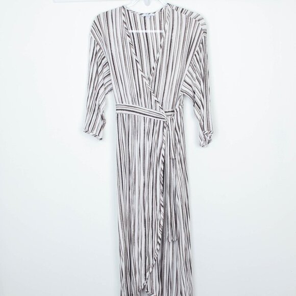 H Halston Striped Wrap Midi Dress Women's Size Small - Picture 1 of 7